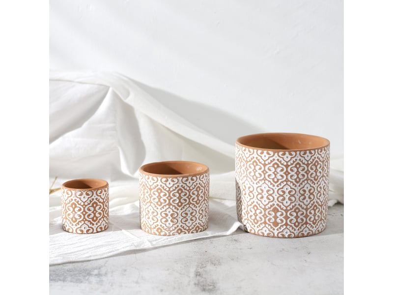  Lot de 3 pots de fleurs bohème en terre cuite rouge – cache-pots décoratifs en céramique pour intérieur et extérieur  - Conforama D