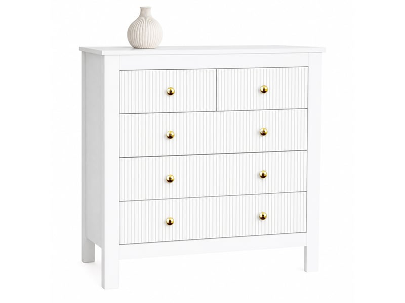  Commode 5 tiroirs de rangement pour chambre en panneaux de particules 80,5×39,5×79 cm blanc  - Conforama A
