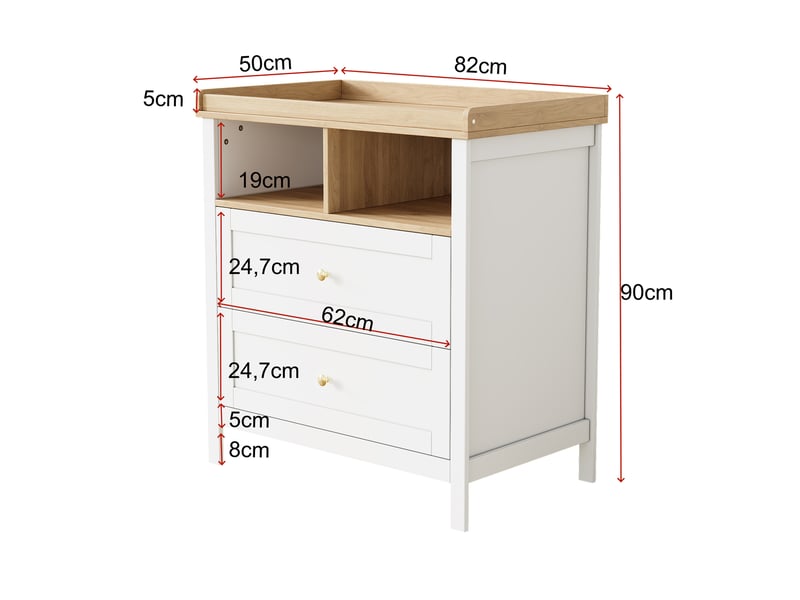  Table à langer avec commode, plateau amovible, tiroirs et niches, 82 x 50 x 90 cm, mdf blanc et naturel  - Conforama C