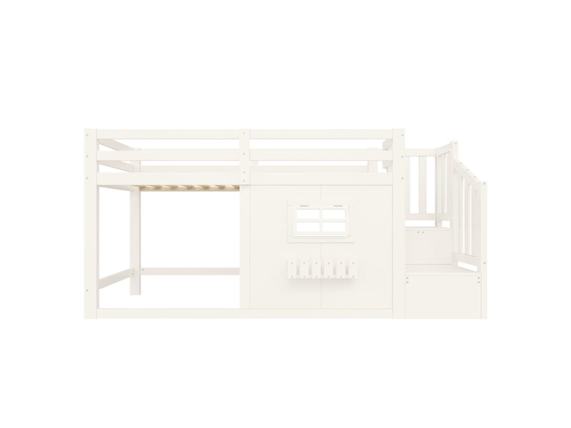  Lit mezzanine enfant 90x200 cm, fenêtre, escalier de rangement, led multicolore Fay Lum - Conforama B