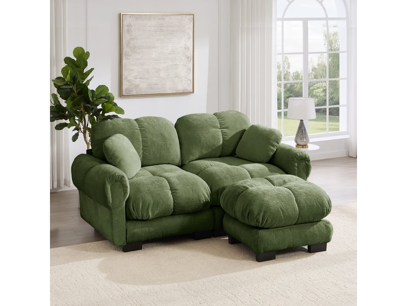  Canapé d'angle modulable 2 places en chenille avec ottomane mobile, design l élégant, style raffiné, coussins épais, confortable et soutenu  - Conforama B