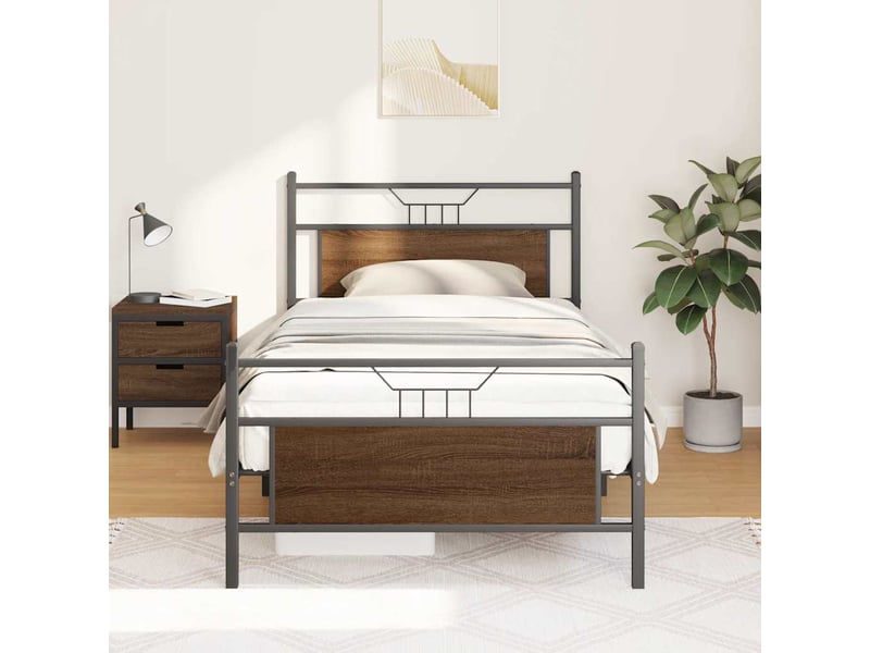 Lit simple- lit adulte -  cadre de lit sans matelas chêne marron 100x200 cm  - Conforama C