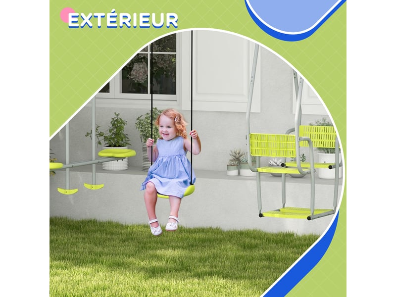  3 en 1 balançoire portique enfant avec 2 face à face et 1 siège de balançoire charge max. 225 kg vert  - Conforama R