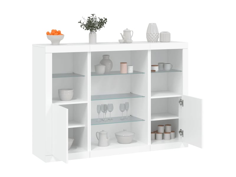  Buffets avec lumières led 3 pcs - bahut - meuble de rangement blanc bois d'ingénierie  - Conforama B