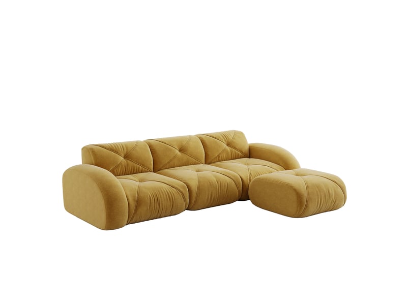 Canapé modulable 3 places avec pouf en chenille jaune - 281 x 171 x 76 cm - Conforama A
