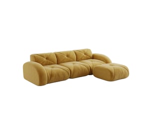 Canapé modulable 3 places avec pouf en chenille jaune - 281 x 171 x 76 cm