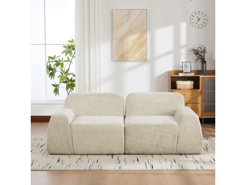 Canapé modulaire compressé en tissu chenille, canapé droit 2 places, mousse 30d, sans montage, antidérapant, beige - Conforama C