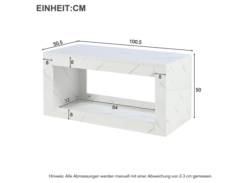 Table basse led 100 x 50 x 50 cm à imprimé marbre, plateau brillant, blanche  - Conforama C
