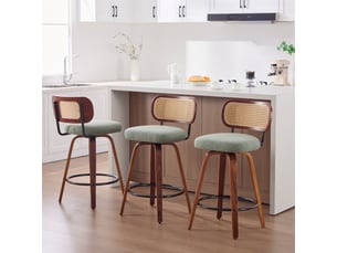 Lot de 2 tabourets de bar 42x56x90cm – avec dossier en rotin et assise rembourrée – noyer et vert