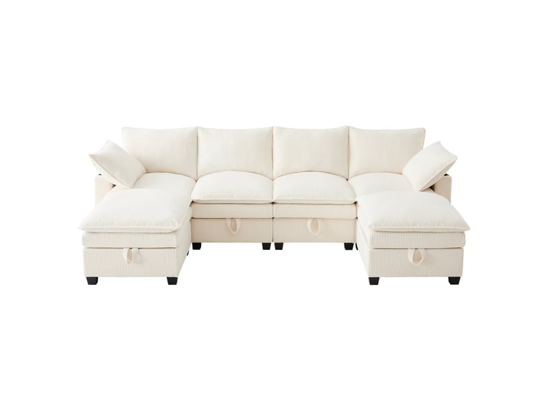 Canapé modulable modenvie 6 places en velours côtelé beige avec rangement usb 280 x 151 x 82 cm  - Conforama A