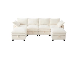 Canapé modulable modenvie 6 places en velours côtelé beige avec rangement usb 280 x 151 x 82 cm