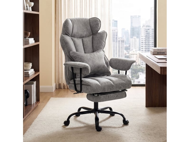  Fauteuil de bureau avec massage vibratoire 6 points, chauffage lombaire et repose-pieds, 76x77x116-126 cm, —, gris  - Conforama B
