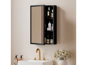 Armoire miroir de salle de bain armoire murale armoire à glace avec 1 porte et 2 étagères en acier noir 40 x 12 x 60 cm