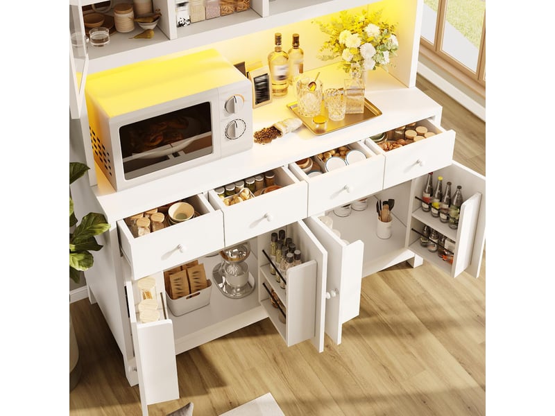  Buffet haut avec led rgb, portes vitrées et 4 tiroirs 140 x 38,5 x 180 cm  - Conforama E