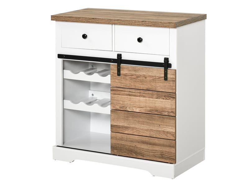  Meuble de cuisine rustique avec 2 tiroirs, étagères ouvertes et porte-bouteilles, en bois et métal, 80 x 39 x 86 cm  - Conforama A