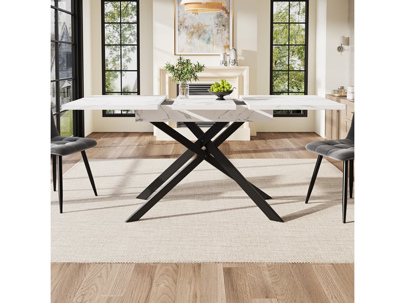 Table de salle à manger extensible 6 à 8 personnes en mdf et métal 120-160×80×76,5 cm blanc noir - Conforama C
