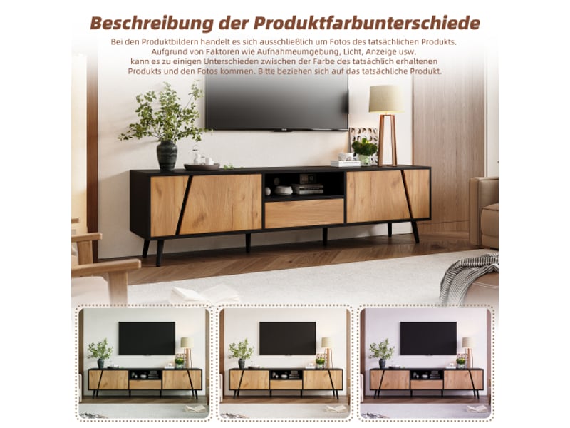  Meuble tv lowboard-avec tiroirs et 2 casiers- console tv moderne minimaliste-6 pieds en bois massif-adapté à télévision 75 pouces  - Conforama E