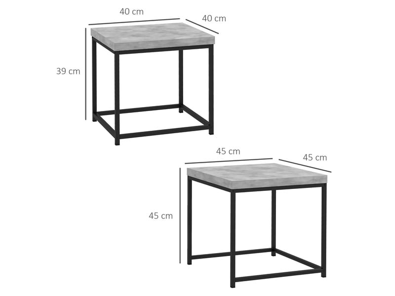  Lot de 2 tables gigognes tables basses carrées tables de cadre salon en acier et plateaux en bois gris  - Conforama C