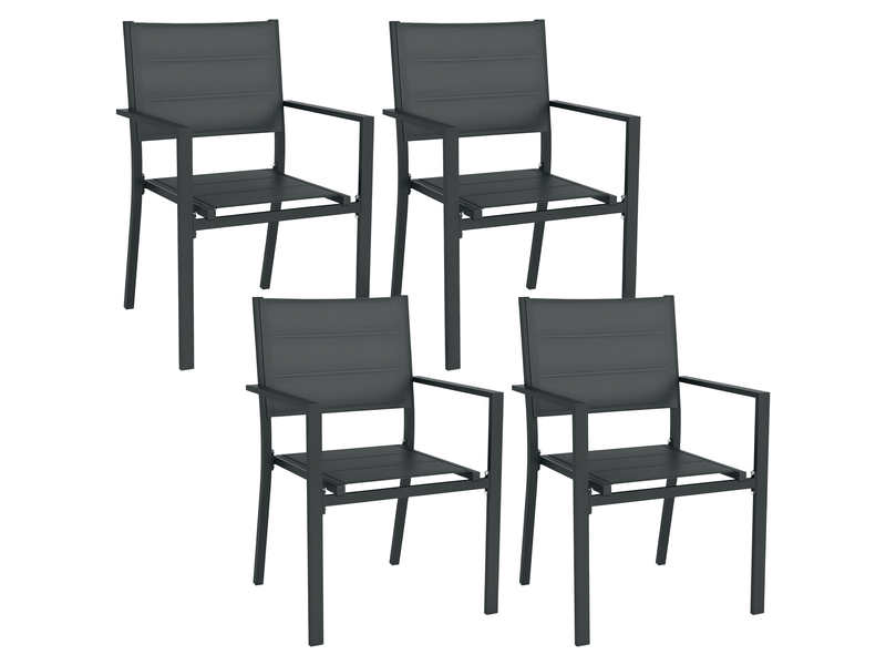 Lot de 4 fauteuils de jardin, chaises empilables, aluminium, 56.5x57.5x87cm, gris - Conforama B