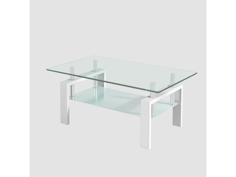  Table basse de salon rectangulaire en verre trempé blanc, 2 plateaux, structure métal, 100 x 60 x 44 cm Fay Lum - Conforama A