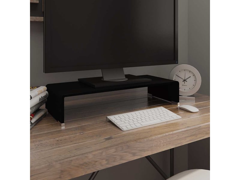  Meuble tv - banc tv - meuble de rangementsupport pour moniteur 60x25x11 cm verre noir  - Conforama B
