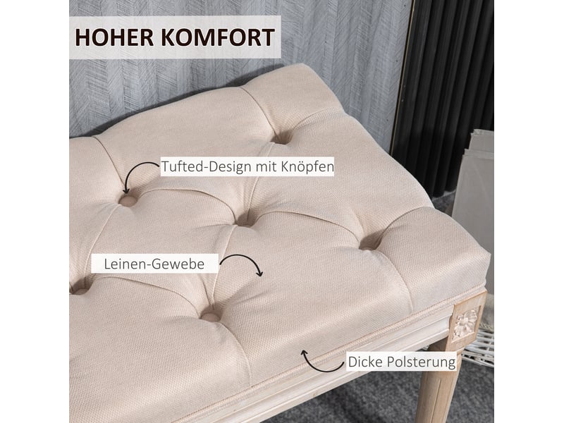  Banc rembourré tcqpz vintage 80 x 40 x 43 cm capitonné en polyester aspect lin beige  - Conforama D