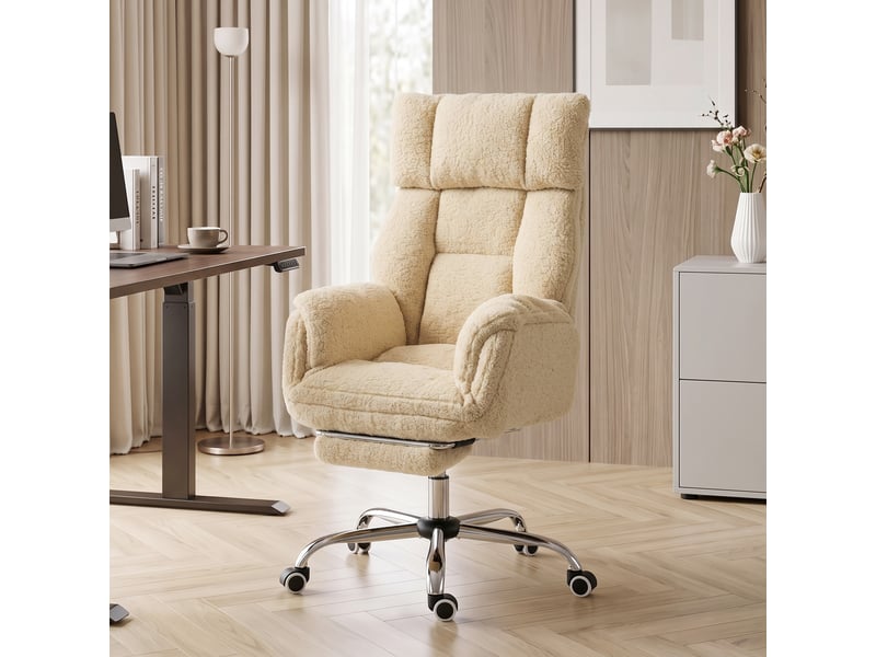 Chaise bureau design bouclette grand confort crème - Conforama C