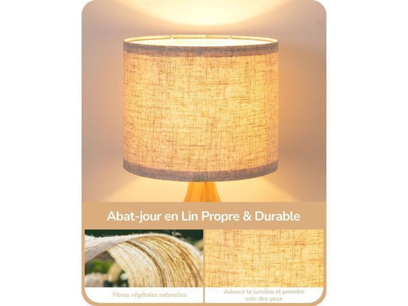  Lampe de chevet design scandinave t24019 beige lin chene clair e27 led 2700k 370618_AAAYP05868_6_DROPFR - Conforama B