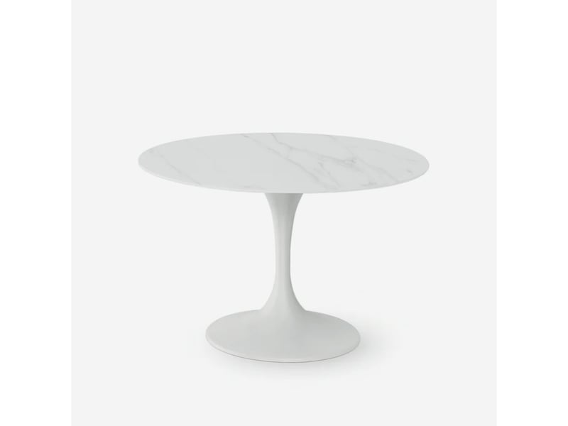  Table de repas ronde en céramique et métal circe 120 - effet marbre blanc  - Conforama A