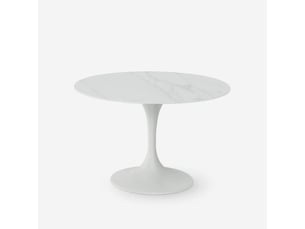 Table de repas ronde en céramique et métal circe 120 - effet marbre blanc