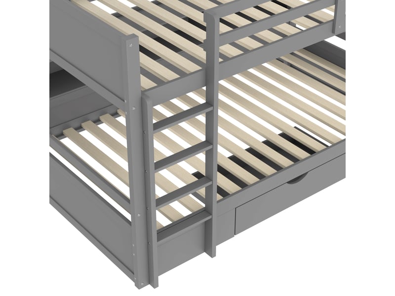 Lit superposé 90x200cm(90x200cm) sans matelas, pin et mdf, tiroirs, rangements, gris pour chambre  - Conforama C