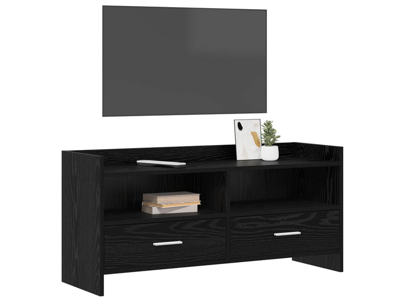  Meuble tv - banc tv - meuble de rangement 100 x 33 x 47 cm chêne noir bois d'ingénierie  - Conforama C
