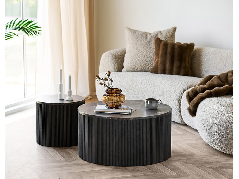  Finn - table basse plateau effet marbre et pieds en tasseaux de bois en fsc  100% - 80 cm - lisa design - marron FINN - Conforama B
