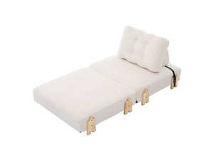 Fauteuil convertible avec dossier ergonomique et fonction couchage, pieds en bois, velours côtelé beige, 90 × 86 × 84 cm