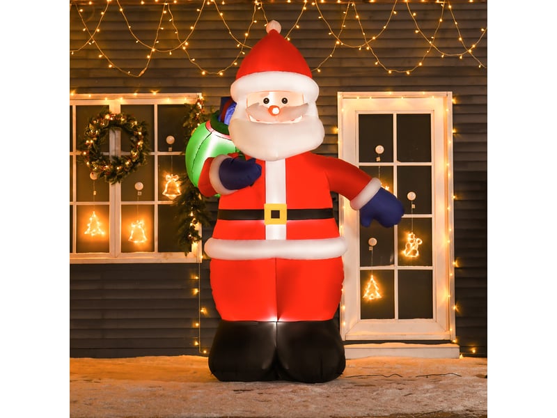  Père noël gonflable led 2,4h m avec hotte polyester imperméable rouge  - Conforama C