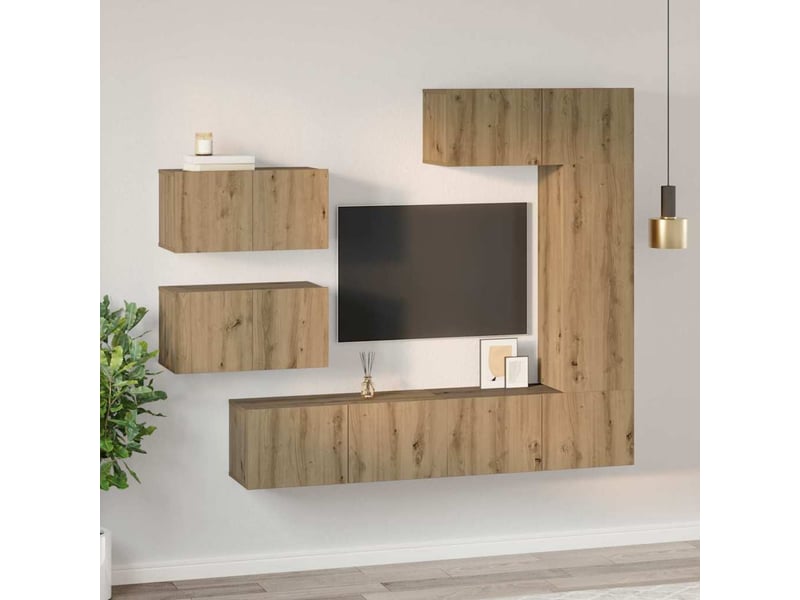  Ensemble meuble tv - banc tv - meuble de rangement 6 pcs chêne artisanal bois d'ingénierie  - Conforama D