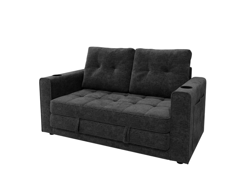  Canapé convertible 2 places 141x79x93 cm - canapé-lit extensible - dossier amovible et porte-gobelets - chenille - gris CozyNest - Conforama A