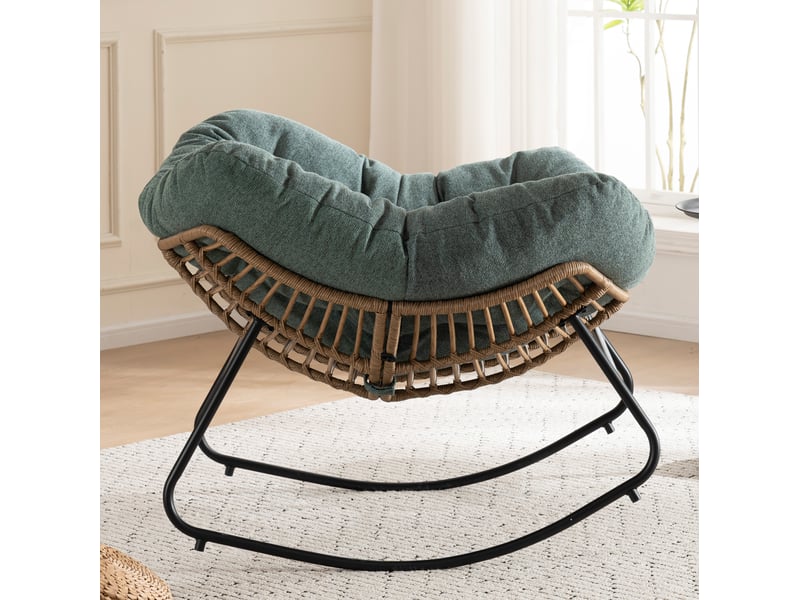  Fauteuil à bascule moderne en chenille verte avec cadre en métal robuste  - Conforama C