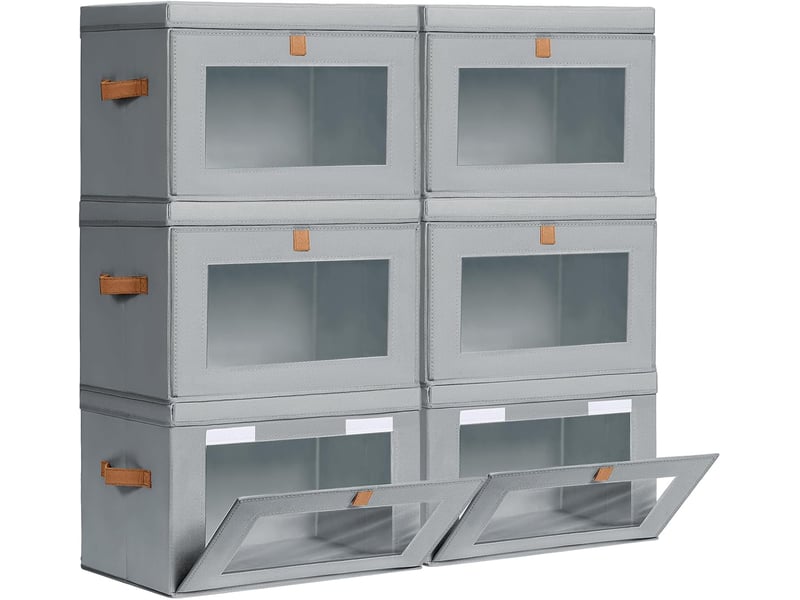 Boîtes de rangement pliables 6 pièces, organiseurs de placard en tissu avec poignées et fenêtre, gris - Conforama A