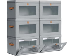 Boîtes de rangement pliables 6 pièces, organiseurs de placard en tissu avec poignées et fenêtre, gris