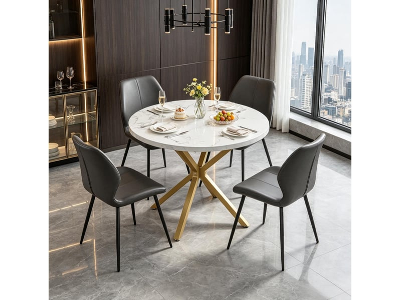Table de cuisine ronde ø 100 cm – blanc et doré – 2 à 4 personnes, piètement acier en x renforcé - Conforama B
