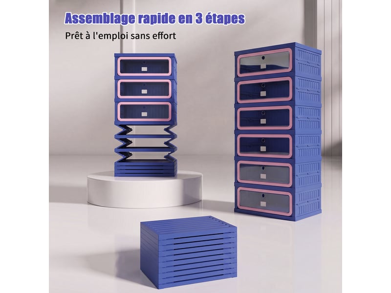 Meuble à chaussures pliable,45×34×106 cm,6 niveaux, 12 paires,porte transparente en pet,matériau pp,style moderne,bleu - Conforama D