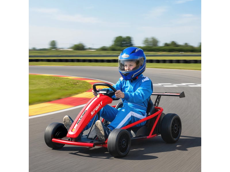  Kart électrique 24 v pour la conduite et le drift, pneus en nylon, ceinture de sécurité, klaxon, musique, pour les 8-12 ans, rouge  - Conforama D