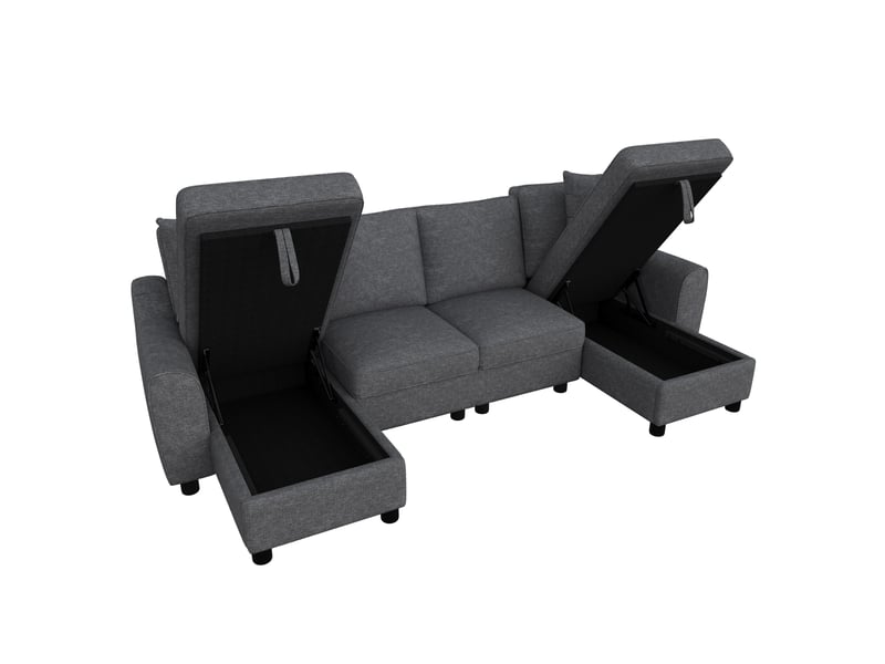  Canapé d'angle panoramique 4 places 280 x 137 x 84 cm en chenille avec 2 méridiennes coffres et 2 coussins - gris Fay Lum - Conforama A