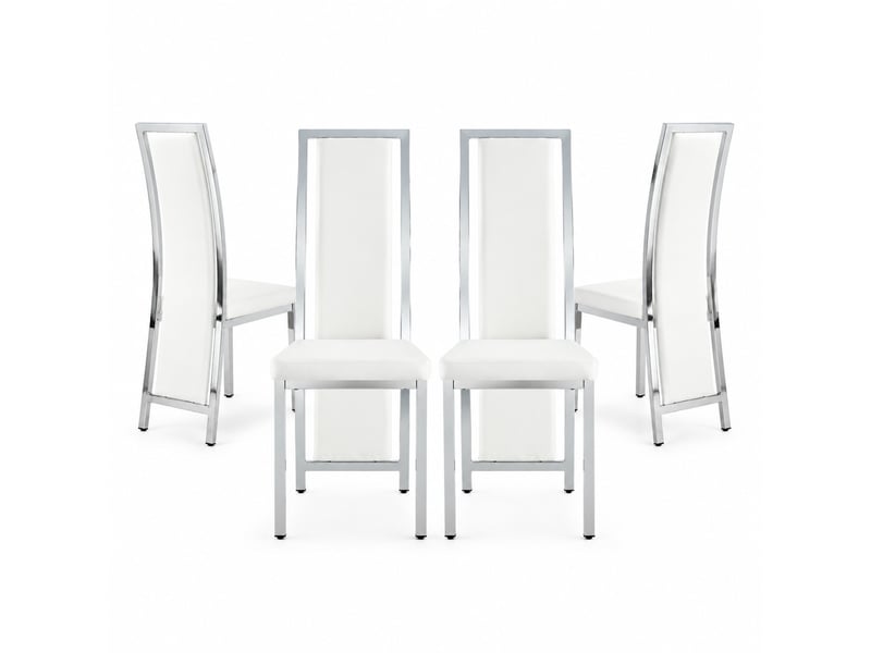  Chaises de salle à manger lot de 4 à dossier haut ergonomique  - cadre métal, pu blanc et argenté, 109 cm  - Conforama A