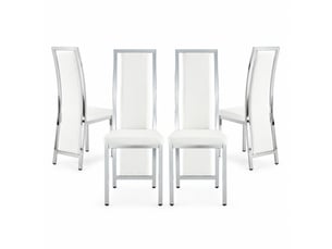Chaises de salle à manger lot de 4 à dossier haut ergonomique  - cadre métal, pu blanc et argenté, 109 cm