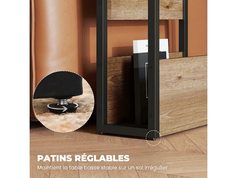  Table d'appoint table de chevet avec étagère à deux niveaux coins arrondis noyer 46l x 18p x 58,5h cm  - Conforama W