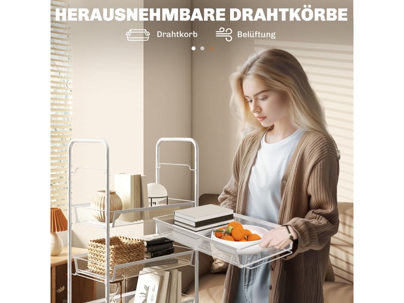  Desserte de cuisine à 5 paniers, 4 crochets et 4 roulettes avec freins pour cuisine et salle de bain, 45 × 26,5 × 106 cm  - Conforama E