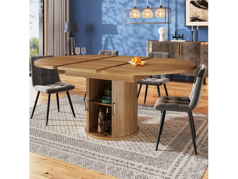  Table à manger extensible 118(158)x118x76.8 cm avec rangement en mdf noyer  - Conforama B