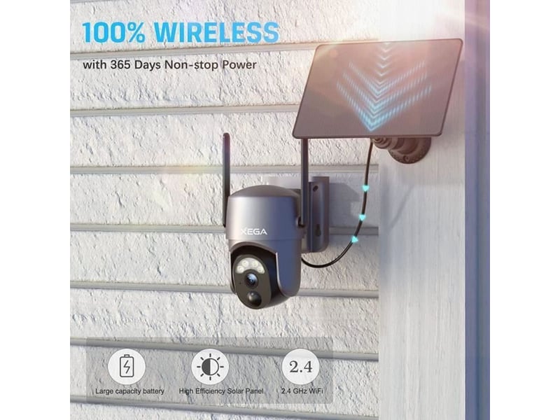  Caméra wi-fi solaire ptz 2k xega détection humaine vision couleur ip66  - Conforama B